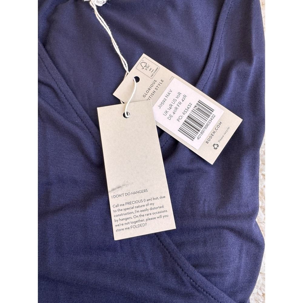 Boden Jersey Wrap Dress Women Size 10R Navy Blue NWT Short Sleeve Pocket Midi - Picture 9 of 9